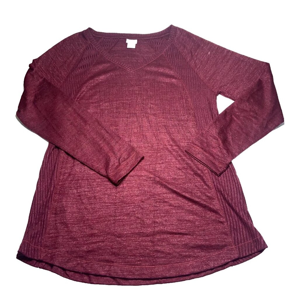 Chicos Zenergy Shirt Womens 1 Burgundy Wine Long Sleeve Round Neck